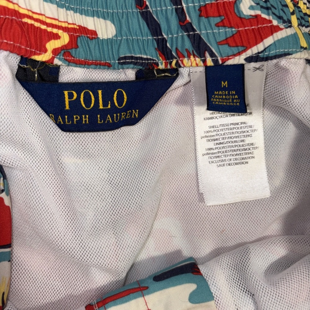 Polo Ralph Lauren Swim Shorts Mens Medium Red Floral Hawaiian Aloha Print Trunks - Picture 2 of 6